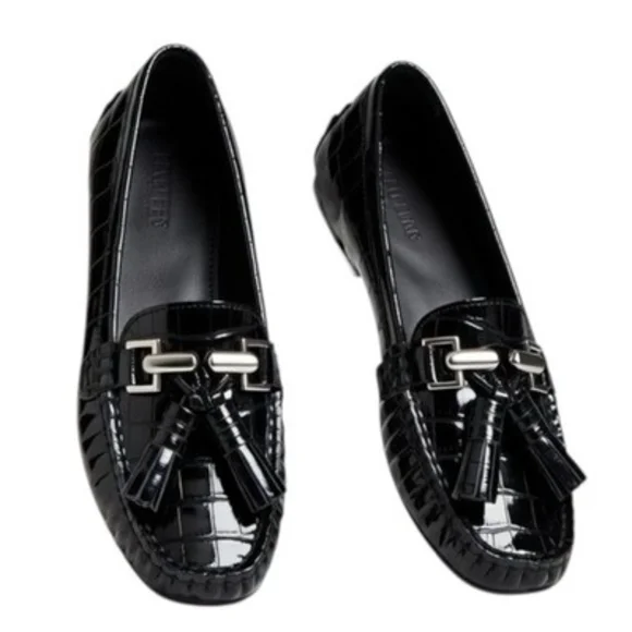 Stuart Weitzman Rascal Black Patent Croc Embossed Tassel Loafers Driving Shoes - Picture 8 of 8